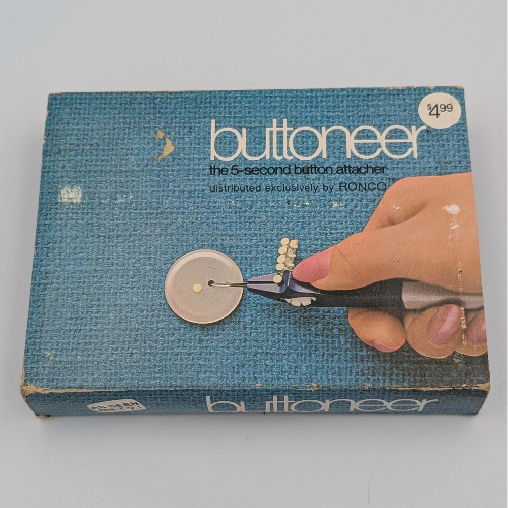 VTG Buttoneer Ronco Dennison 5-Second Button Attacher Tool Kit Case AS IS